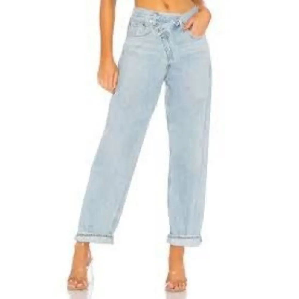 Agolde Light Blue Mid-Rise Straight Leg Cotton Crisscross Upsized Jeans Size 27